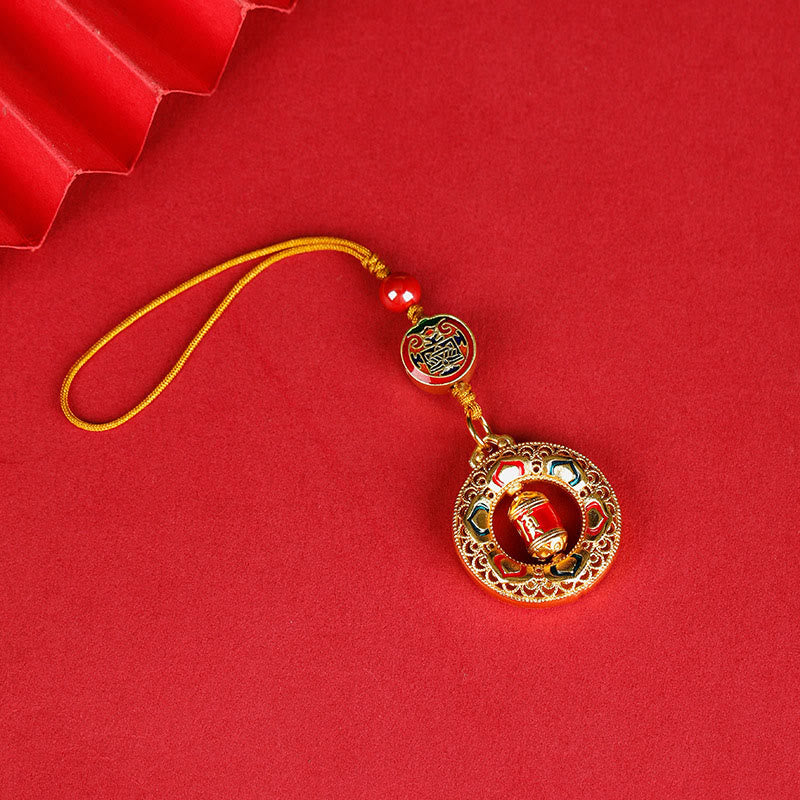 Buddha Stones銅製祈祷ホイール五方向 富の神 バランス 回転式キーチェーン - 五方位の福神 - レギュラーロープ - image 4