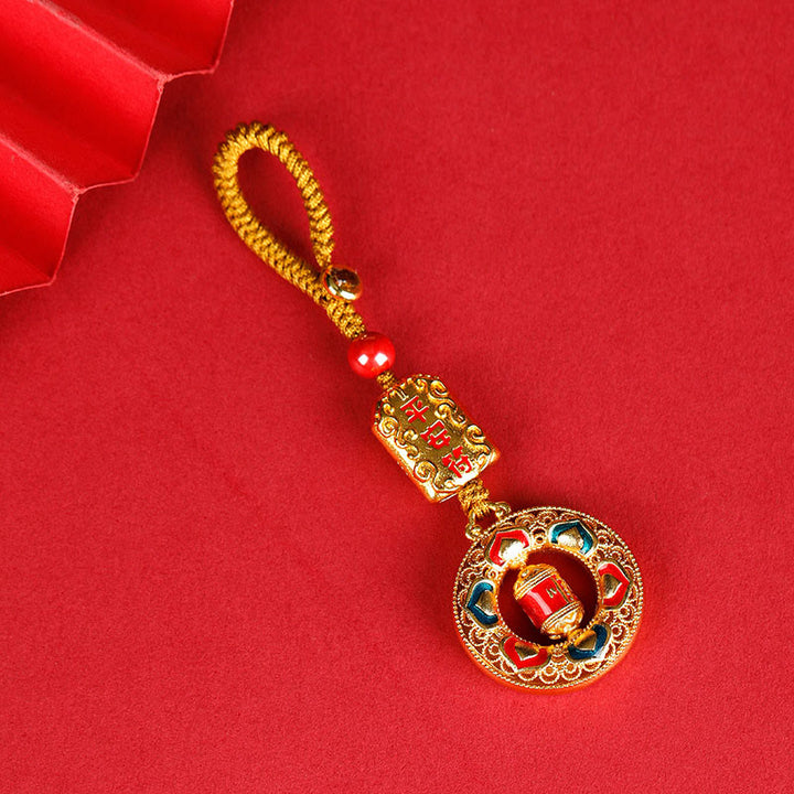 Buddha Stones銅製祈祷ホイール五方向 富の神 バランス 回転式キーチェーン - 平和のお守り - ボタンロープ - image 6