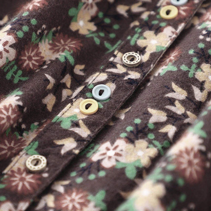 Buddha Stones秋の花柄プリント ボタンダウンデザイン レディース コットン 長袖シャツ - image 26