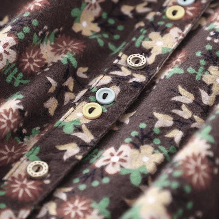 Buddha Stones秋の花柄プリント ボタンダウンデザイン レディース コットン 長袖シャツ - image 26