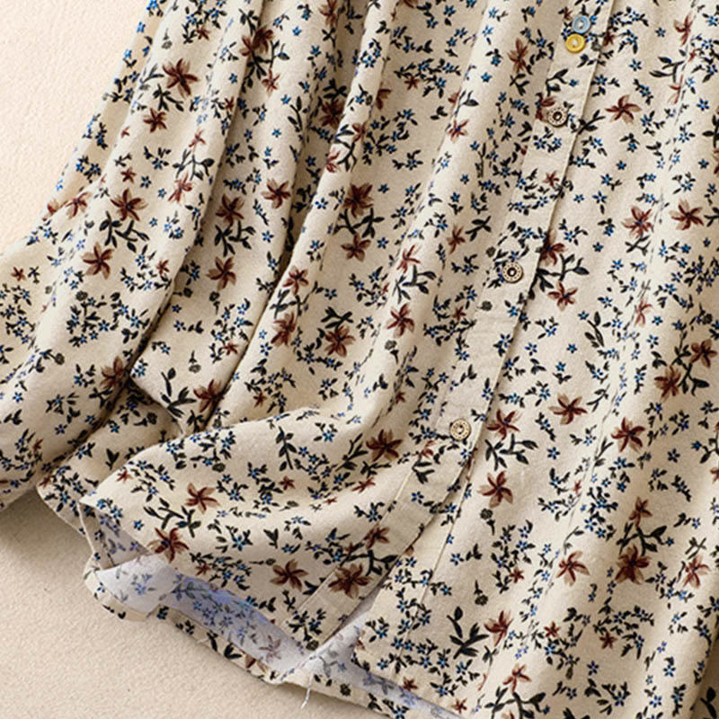 Buddha Stones秋の花柄プリント ボタンダウンデザイン レディース コットン 長袖シャツ - image 11