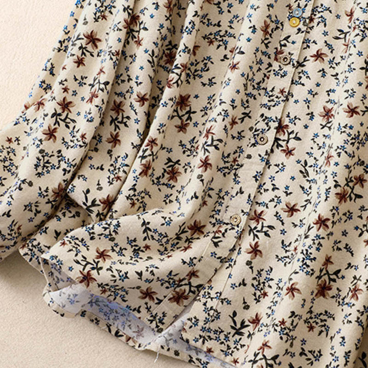 Buddha Stones秋の花柄プリント ボタンダウンデザイン レディース コットン 長袖シャツ - image 11