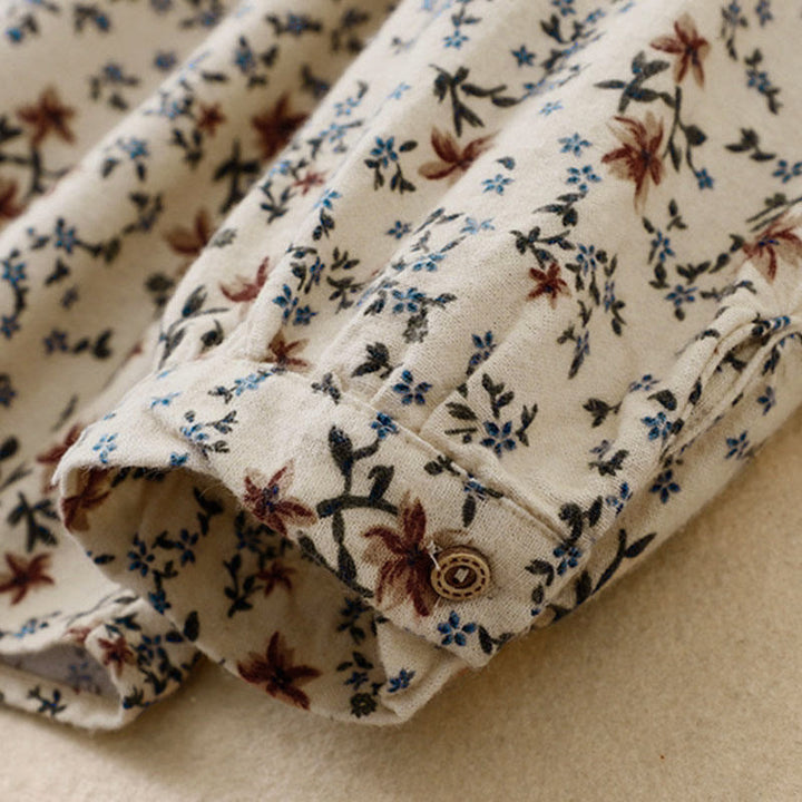 Buddha Stones秋の花柄プリント ボタンダウンデザイン レディース コットン 長袖シャツ - image 13