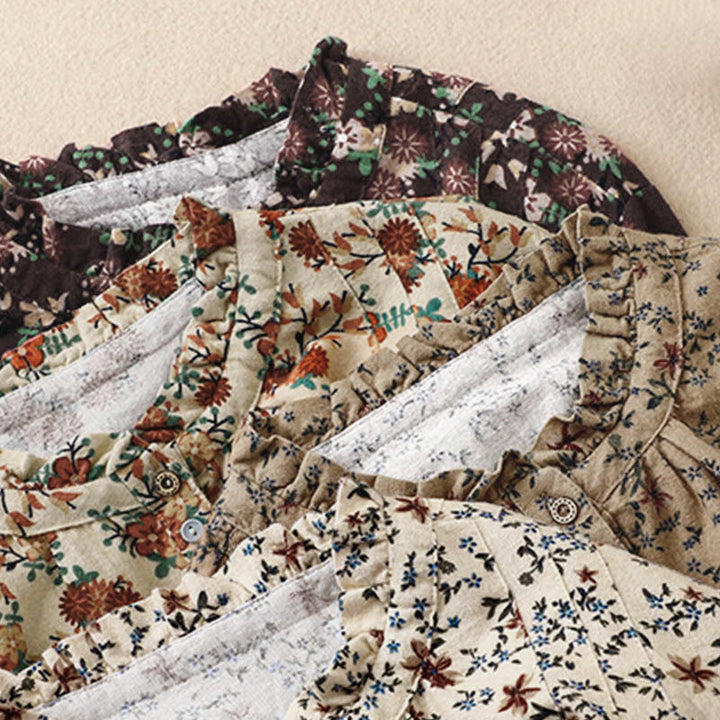 Buddha Stones秋の花柄プリント ボタンダウンデザイン レディース コットン 長袖シャツ - image 30