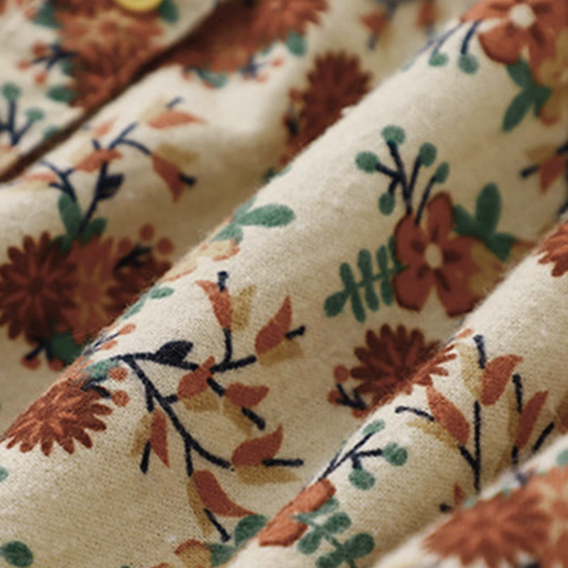 Buddha Stones秋の花柄プリント ボタンダウンデザイン レディース コットン 長袖シャツ - image 6