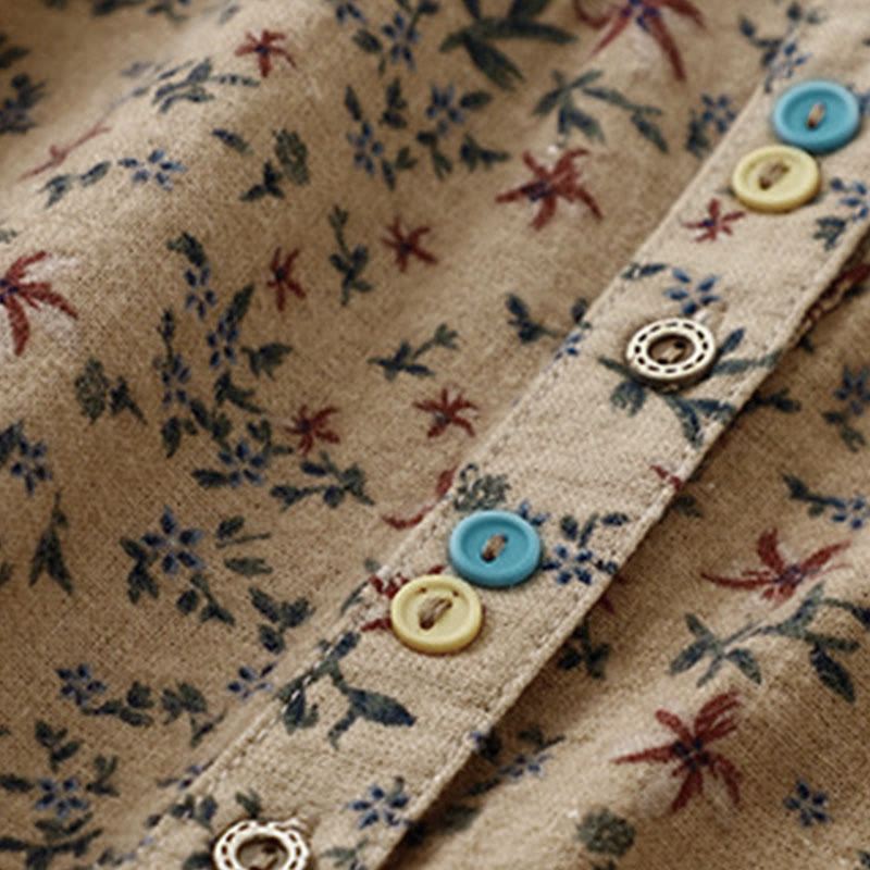 Buddha Stones秋の花柄プリント ボタンダウンデザイン レディース コットン 長袖シャツ - image 20