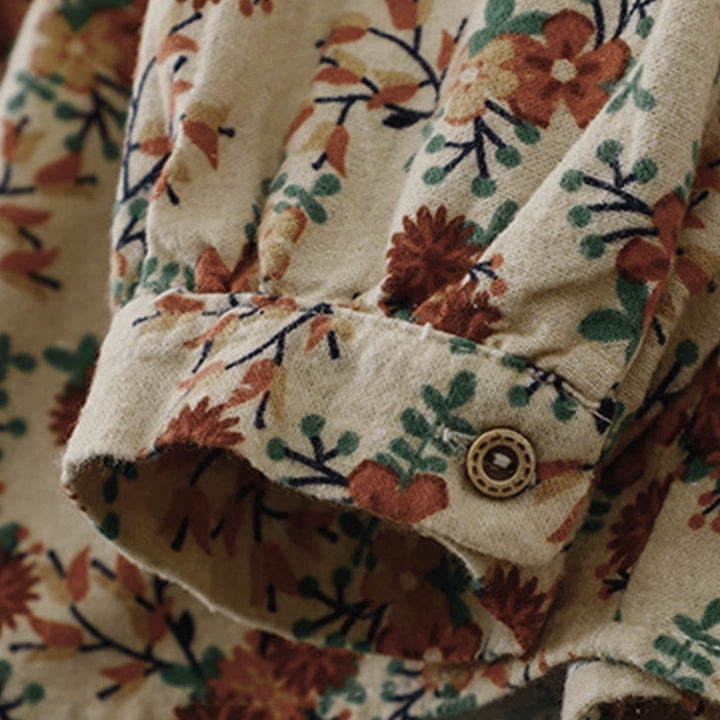 Buddha Stones秋の花柄プリント ボタンダウンデザイン レディース コットン 長袖シャツ - image 5