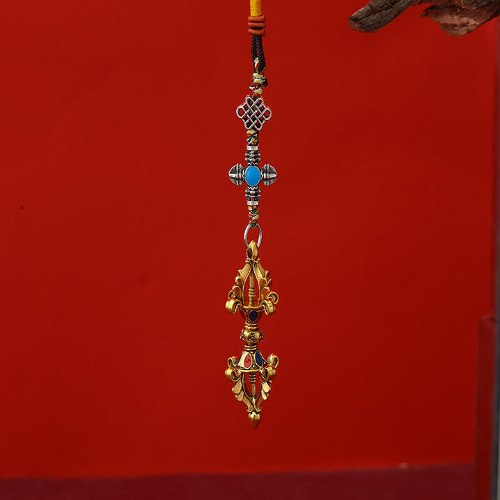 Buddha Stones金剛杵 悟りのロープ キーチェーン - アンティークゴールド - image 0