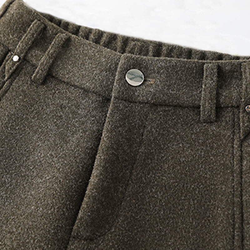 Buddha Stonesプレーンボタンコットン厚手ウールレディースワイドレッグパンツ（ポケット付き） - image 2