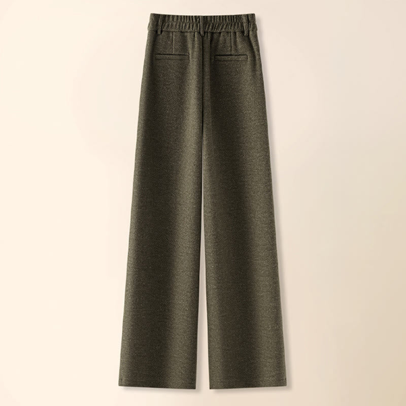 Buddha Stonesプレーンボタンコットン厚手ウールレディースワイドレッグパンツ（ポケット付き） - image 1