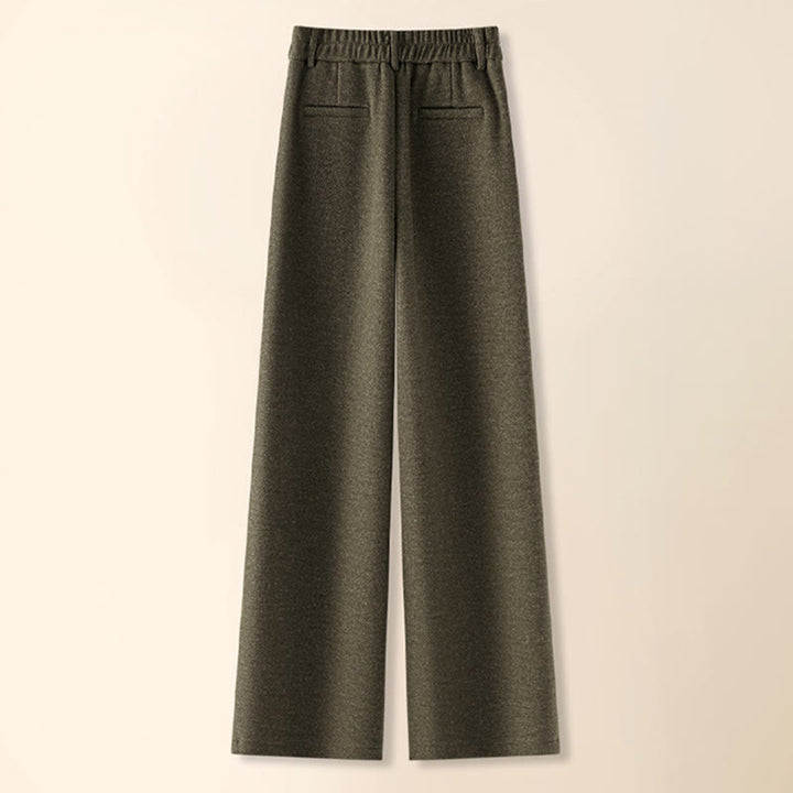 Buddha Stonesプレーンボタンコットン厚手ウールレディースワイドレッグパンツ（ポケット付き） - image 1