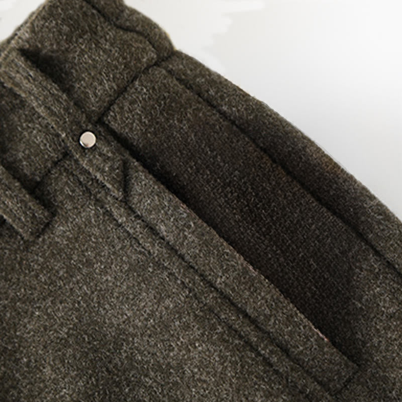 Buddha Stonesプレーンボタンコットン厚手ウールレディースワイドレッグパンツ（ポケット付き） - image 3