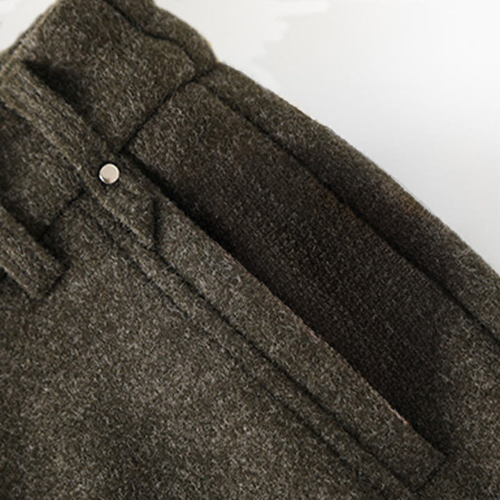 Buddha Stonesプレーンボタンコットン厚手ウールレディースワイドレッグパンツ（ポケット付き） - image 3