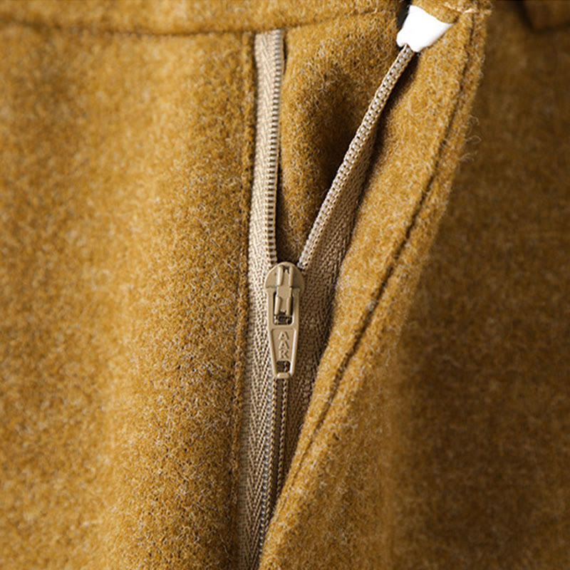 Buddha Stonesプレーンボタンコットン厚手ウールレディースワイドレッグパンツ（ポケット付き） - image 7