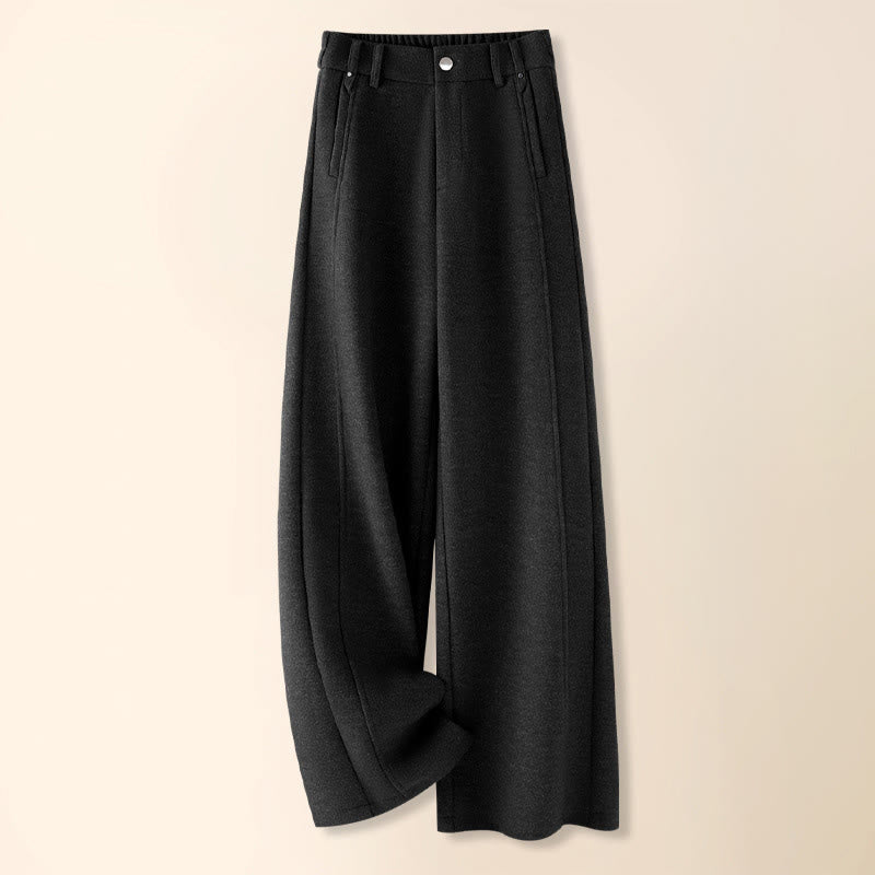 Buddha Stonesプレーンボタンコットン厚手ウールレディースワイドレッグパンツ（ポケット付き） - 黒 - US12、 UK/AU16、 EU44 (3XL) - image 12