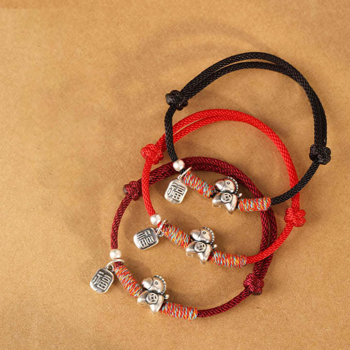 Buddha Stones999スターリングシルバー 馬年福文字チャームストリング編み込み幸運ブレスレット - image 21