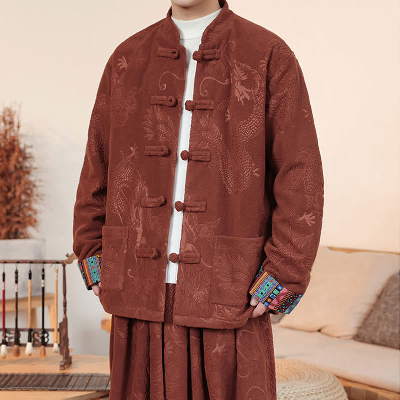Buddha Stones 2点セット 秋冬 メンズ 唐装 ドラゴン カエルボタン コットン 長袖 ジャケット パンツ セット - image 17