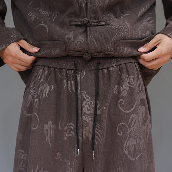 Buddha Stones 2点セット 秋冬 メンズ 唐装 ドラゴン カエルボタン コットン コーデュロイ 長袖 ジャケット パンツ セット ポケット付き - image 10