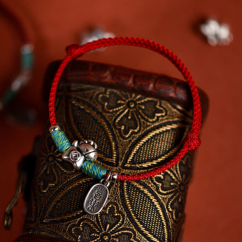 Buddha Stones999スターリングシルバー 馬年 925スターリングシルバー 平和と喜びのチャームストリング 編み込み幸運ブレスレットアンクレット - image 4