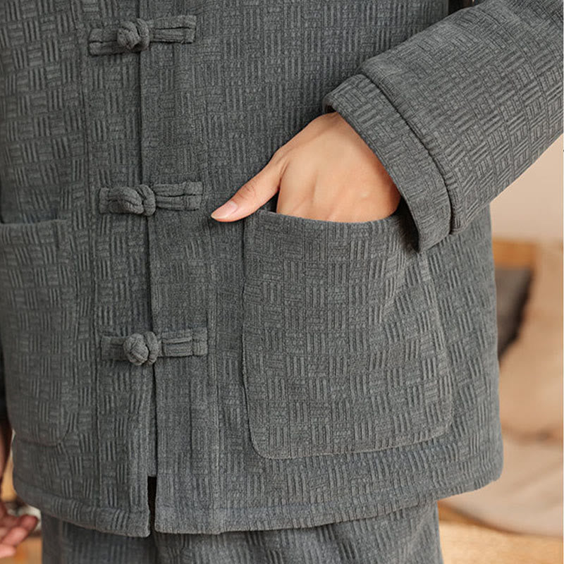 Buddha Stones 2点セット 冬用 無地 メンズ 唐装 カエルボタン コットン 長袖 ジャケット パンツ セット ポケット付き - image 11