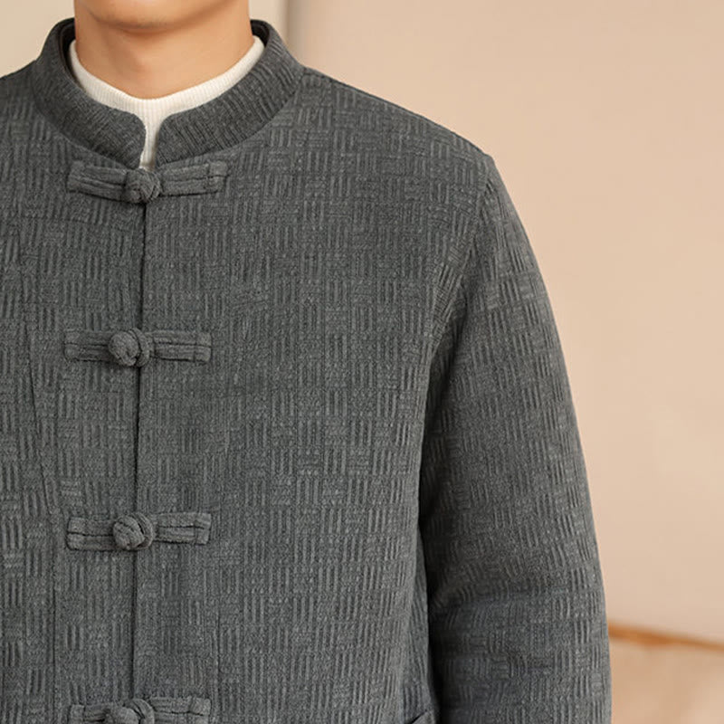 Buddha Stones 2点セット 冬用 無地 メンズ 唐装 カエルボタン コットン 長袖 ジャケット パンツ セット ポケット付き - image 10