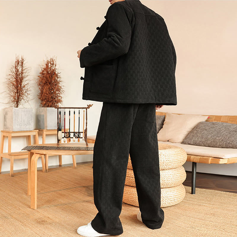 Buddha Stones 2点セット 冬用 無地 メンズ 唐装 カエルボタン コットン 長袖 ジャケット パンツ セット ポケット付き - image 20