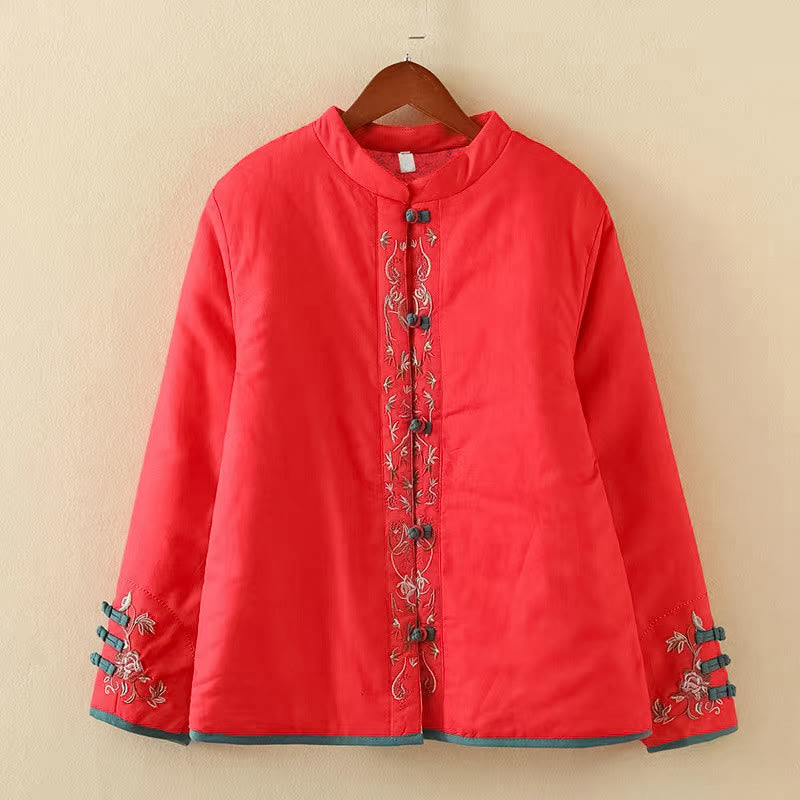 Buddha Stones冬 花刺繍 カエルボタン 長袖 レディース サーマルジャケット - 赤 - US12、 UK/AU16、 EU44 (3XL) - image 23