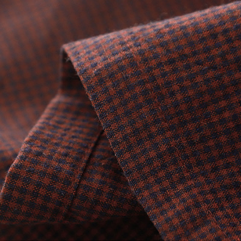 Buddha Stones秋 ブラウン チェック柄 スタンドカラー フロッグボタンデザイン 長袖 ミディドレス ポケット付き - image 11