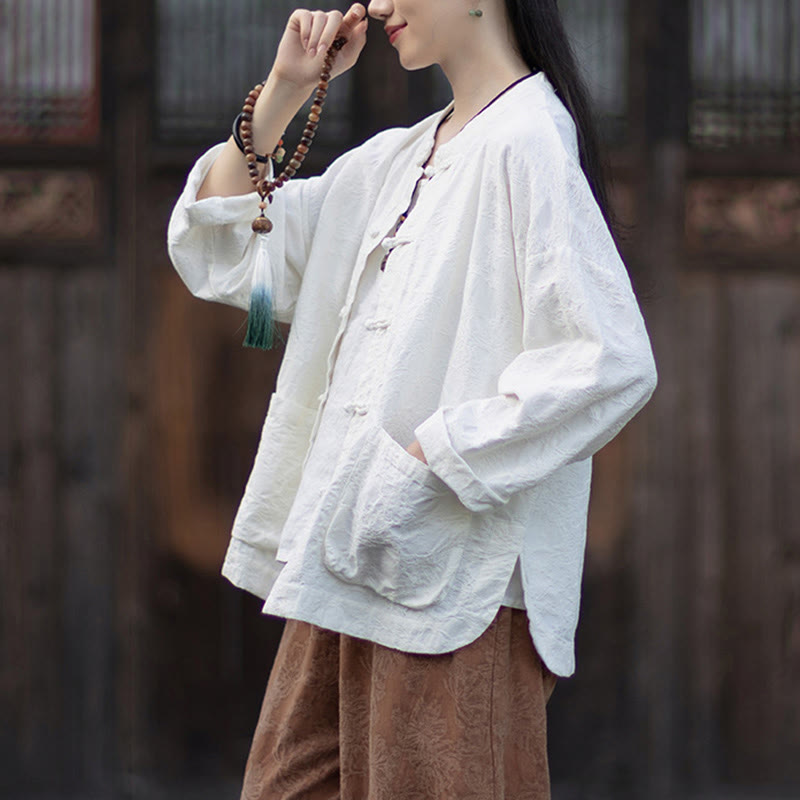 Buddha Stones秋 ジャカード レディース フロッグボタン 長袖シャツ パンツ コットンリネン 衣類 - image 17