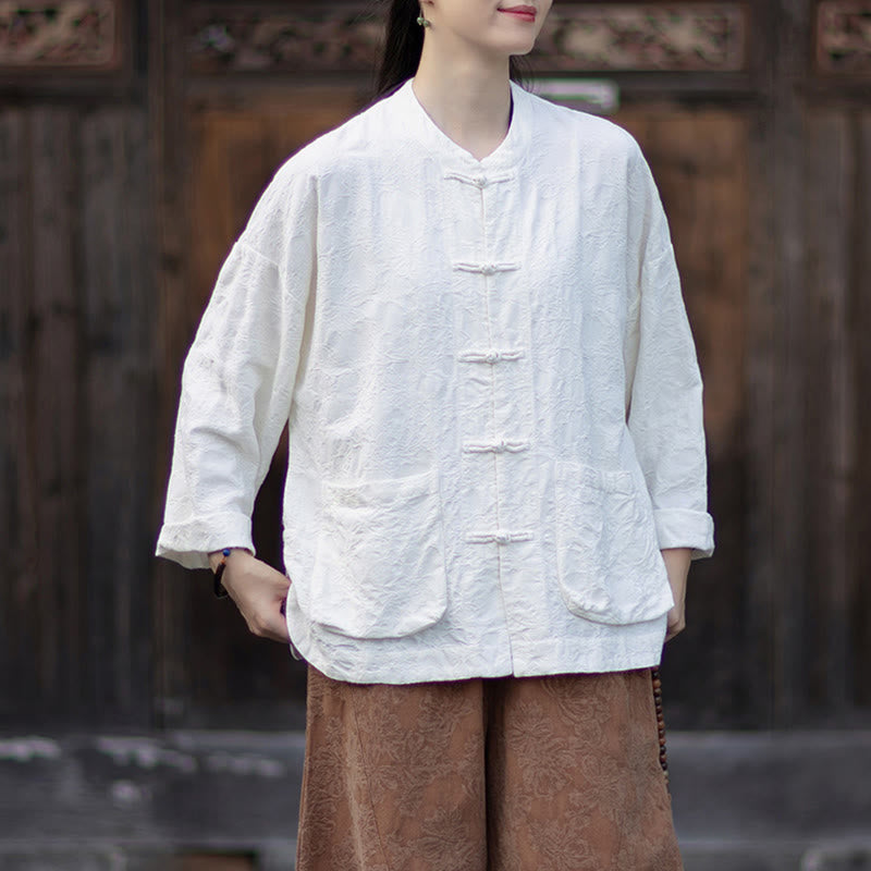 Buddha Stones秋 ジャカード レディース フロッグボタン 長袖シャツ パンツ コットンリネン 衣類 - image 15