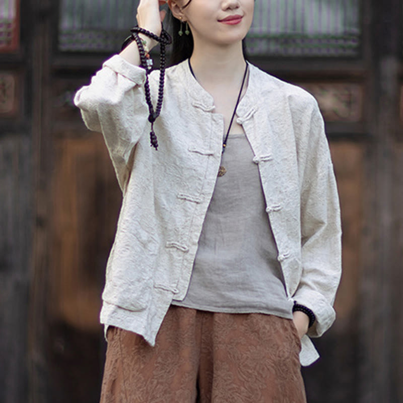 Buddha Stones秋 ジャカード レディース フロッグボタン 長袖シャツ パンツ コットンリネン 衣類 - image 24