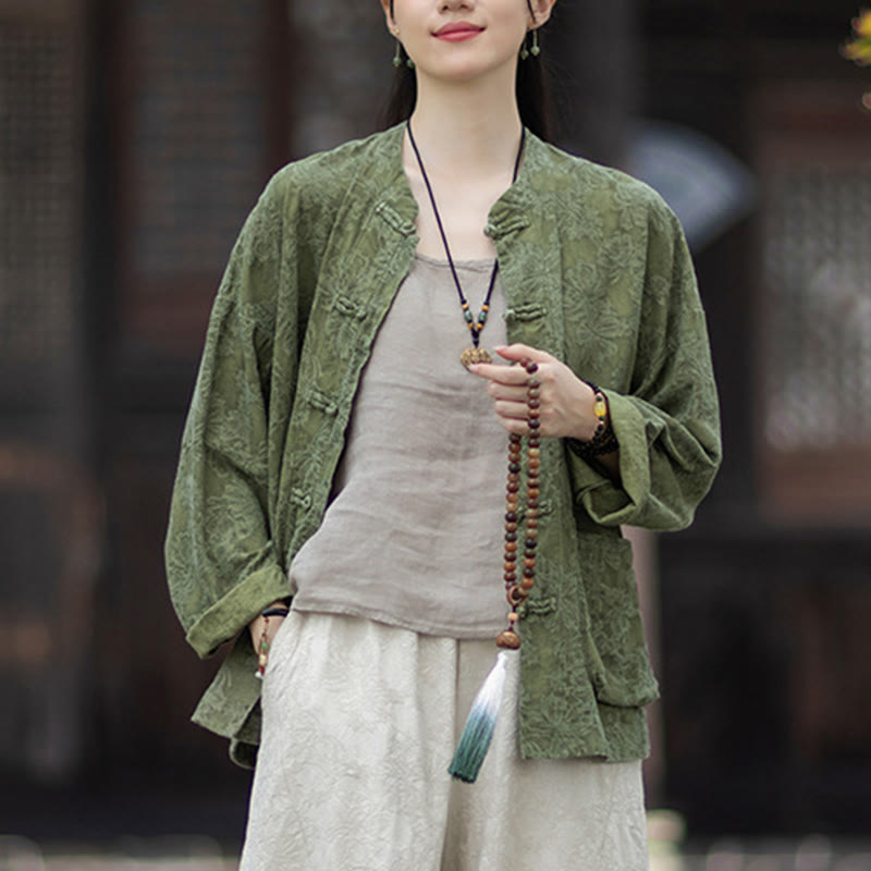 Buddha Stones秋 ジャカード レディース フロッグボタン 長袖シャツ パンツ コットンリネン 衣類 - image 8