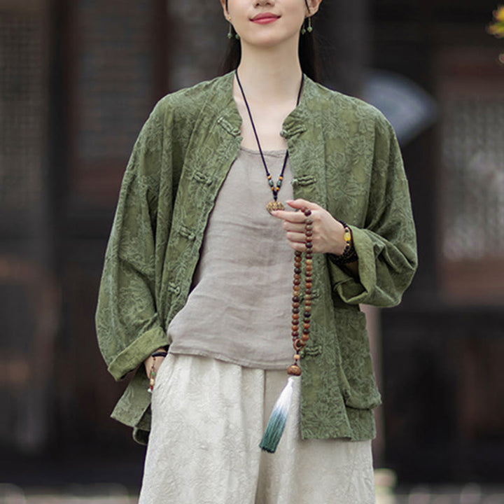 Buddha Stones秋 ジャカード レディース フロッグボタン 長袖シャツ パンツ コットンリネン 衣類 - image 8