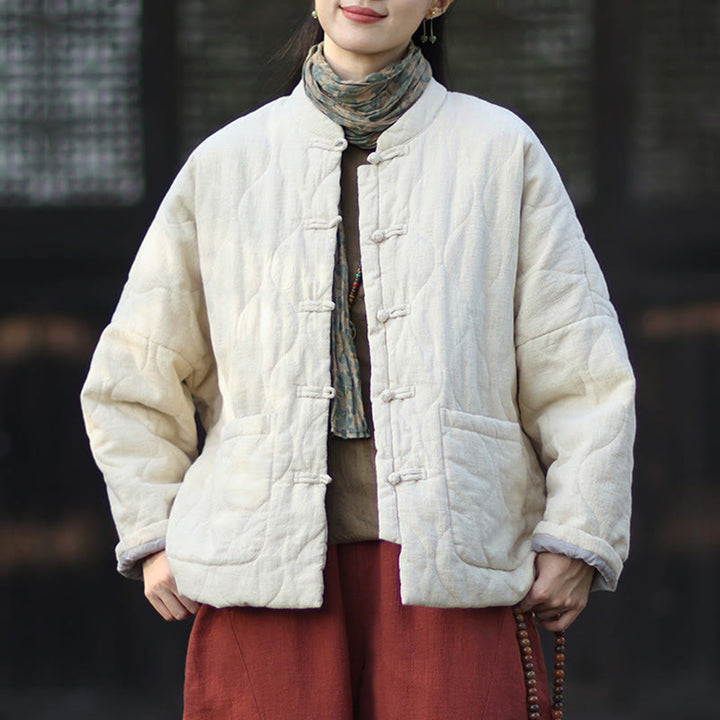 Buddha Stones冬用 カーブライン カエルボタン ラミーコットン 長袖 レディース サーマルジャケット ポケット付き - リネン - US4-12、 UK/AU8-16、 EU36-44 (F) - image 14