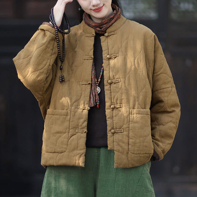 Buddha Stones冬用 カーブライン カエルボタン ラミーコットン 長袖 レディース サーマルジャケット ポケット付き - ゴールデンロッド - US4-12、 UK/AU8-16、 EU36-44 (F) - image 29