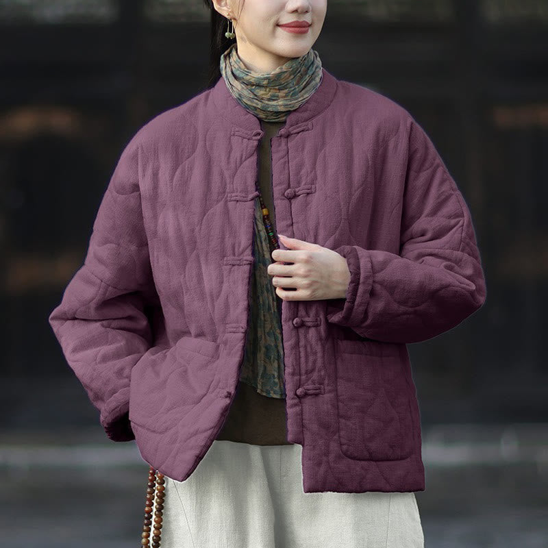 Buddha Stones冬用 カーブライン カエルボタン ラミーコットン 長袖 レディース サーマルジャケット ポケット付き - 紫 - US4-12、 UK/AU8-16、 EU36-44 (F) - image 38