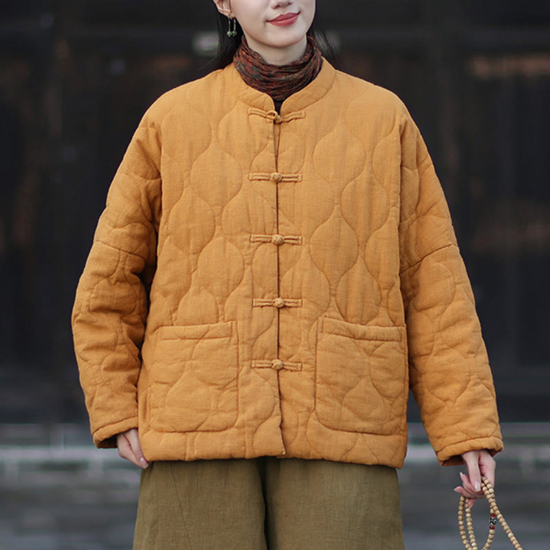 Buddha Stones冬用 カーブライン カエルボタン ラミーコットン 長袖 レディース サーマルジャケット ポケット付き - image 4