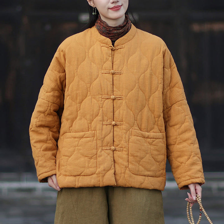 Buddha Stones冬用 カーブライン カエルボタン ラミーコットン 長袖 レディース サーマルジャケット ポケット付き - image 4