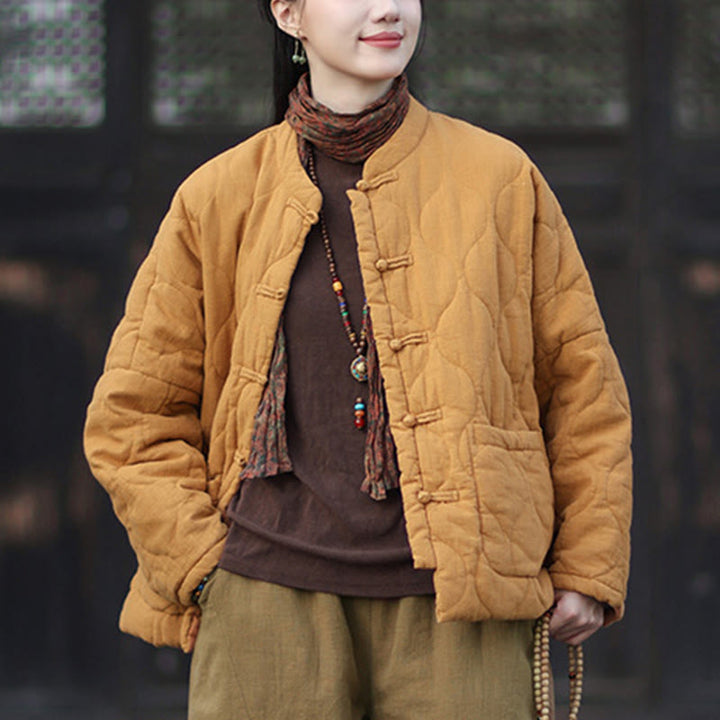 Buddha Stones冬用 カーブライン カエルボタン ラミーコットン 長袖 レディース サーマルジャケット ポケット付き - image 9