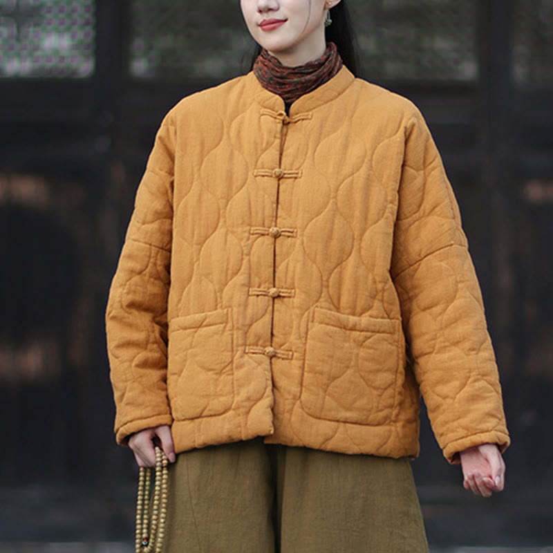 Buddha Stones冬用 カーブライン カエルボタン ラミーコットン 長袖 レディース サーマルジャケット ポケット付き - image 7