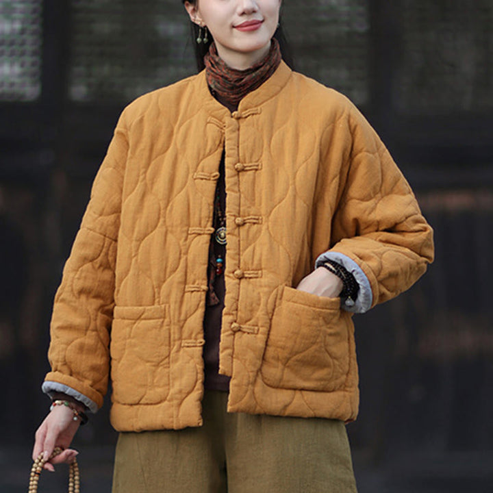 Buddha Stones冬用 カーブライン カエルボタン ラミーコットン 長袖 レディース サーマルジャケット ポケット付き - image 8