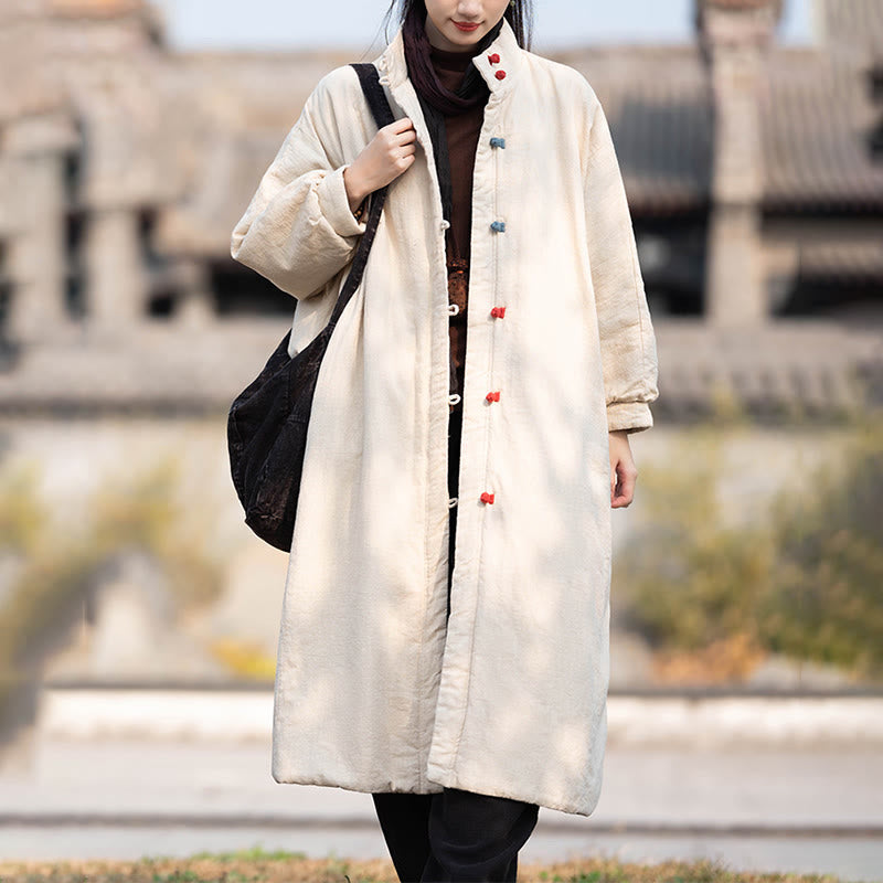 Buddha Stones冬用 無地 フロッグボタン ラミーコットン レディース 長袖 保温コート ポケット付き - image 2