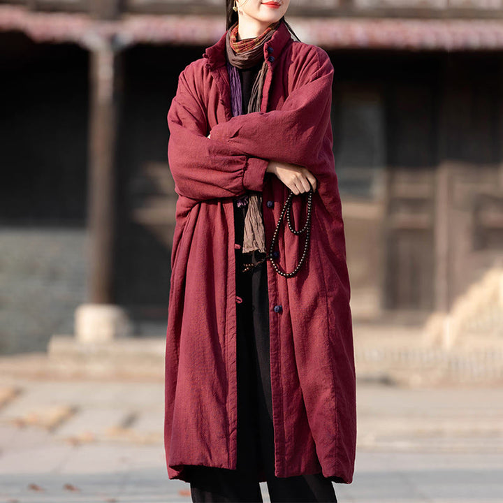 Buddha Stones冬用 無地 フロッグボタン ラミーコットン レディース 長袖 保温コート ポケット付き - image 17