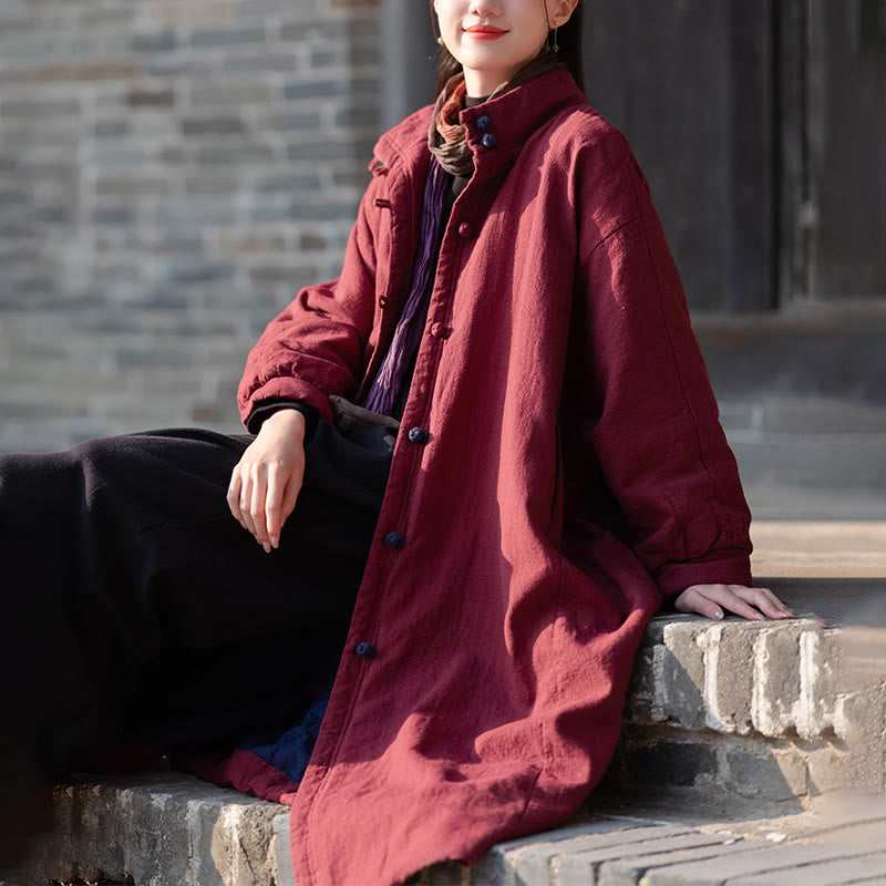 Buddha Stones冬用 無地 フロッグボタン ラミーコットン レディース 長袖 保温コート ポケット付き - image 21