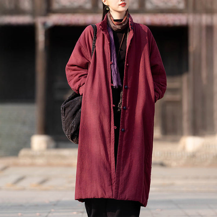 Buddha Stones冬用 無地 フロッグボタン ラミーコットン レディース 長袖 保温コート ポケット付き - image 16