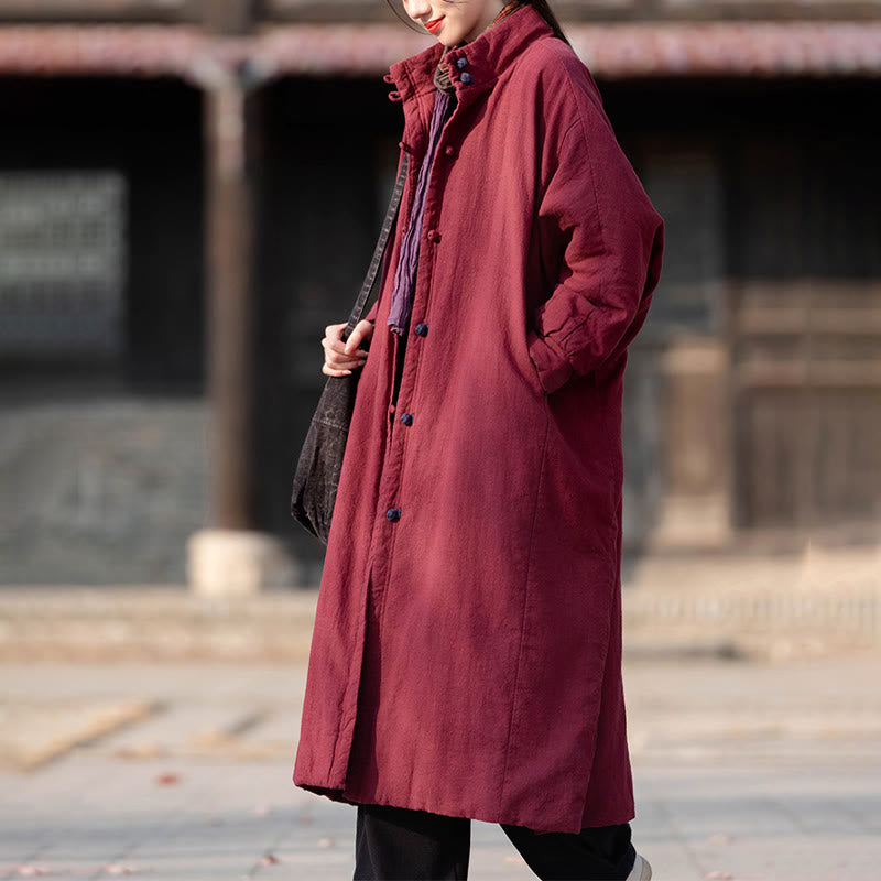 Buddha Stones冬用 無地 フロッグボタン ラミーコットン レディース 長袖 保温コート ポケット付き - image 13