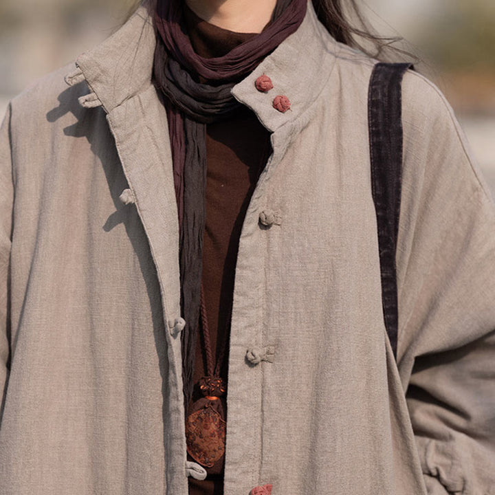 Buddha Stones冬用 無地 フロッグボタン ラミーコットン レディース 長袖 保温コート ポケット付き - image 33