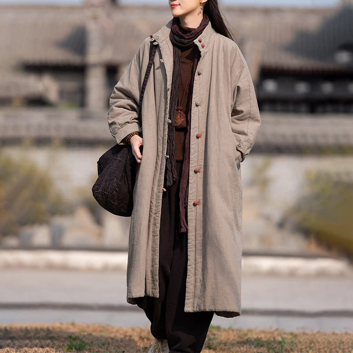 Buddha Stones冬用 無地 フロッグボタン ラミーコットン レディース 長袖 保温コート ポケット付き - image 27