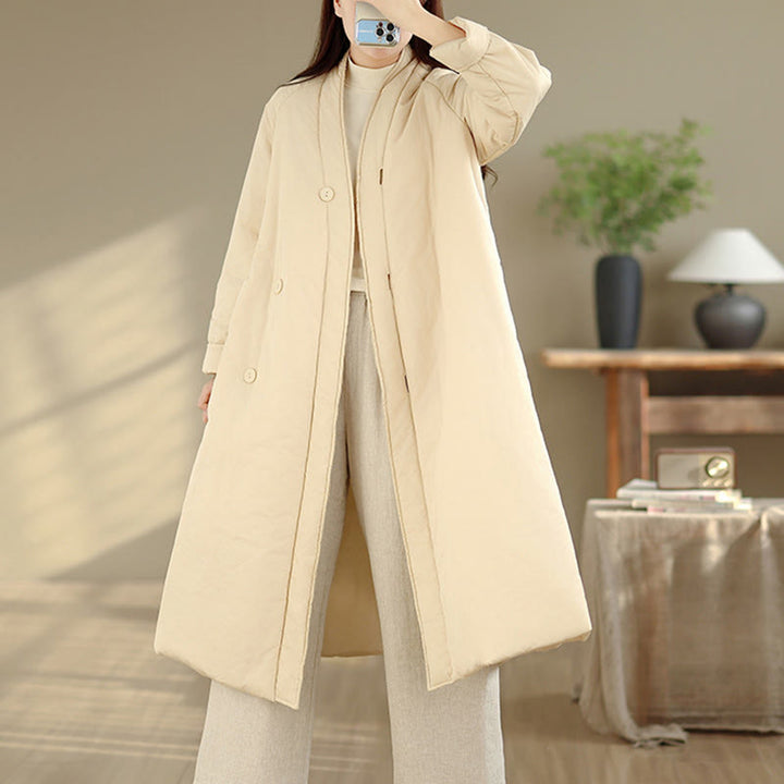 Buddha Stones冬 Vネック ボタン 長袖 保温 レディース コットンコート ポケット付き - image 17