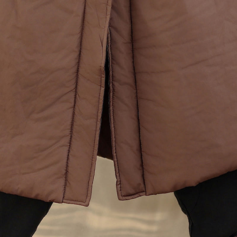 Buddha Stones冬 Vネック ボタン 長袖 保温 レディース コットンコート ポケット付き - image 10